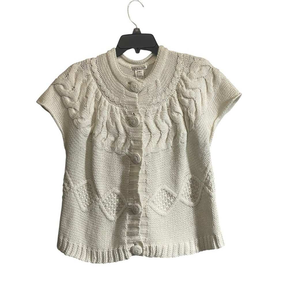 Avalin XL Cable Knit Cardigan Sweater Chunky Cream Rabbit Hair Cottagecore